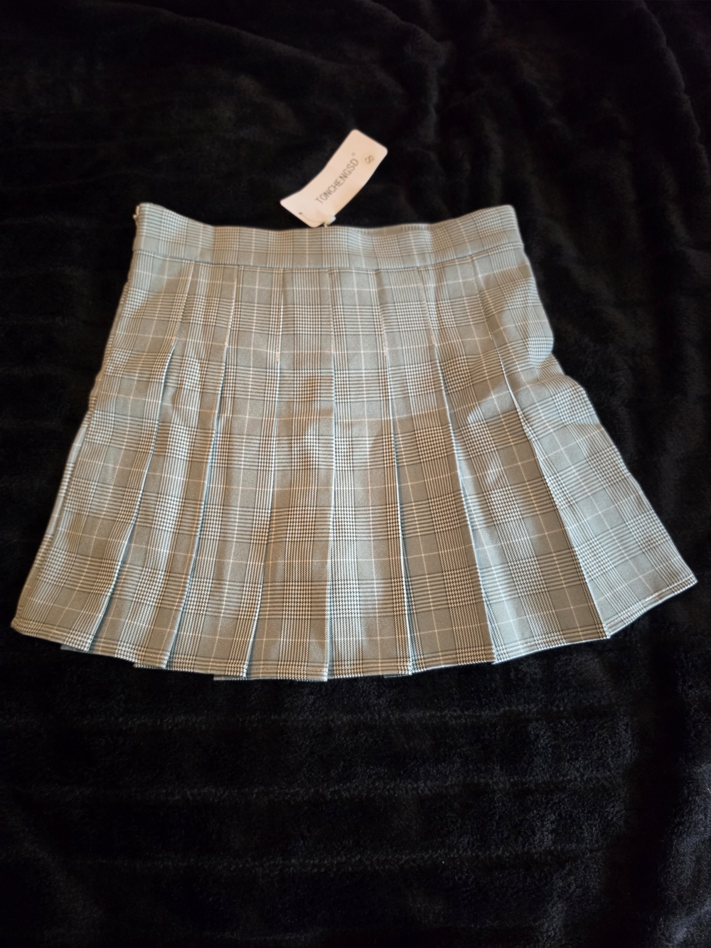 Plaid Pleated Mini Skirt - Gray/Black -